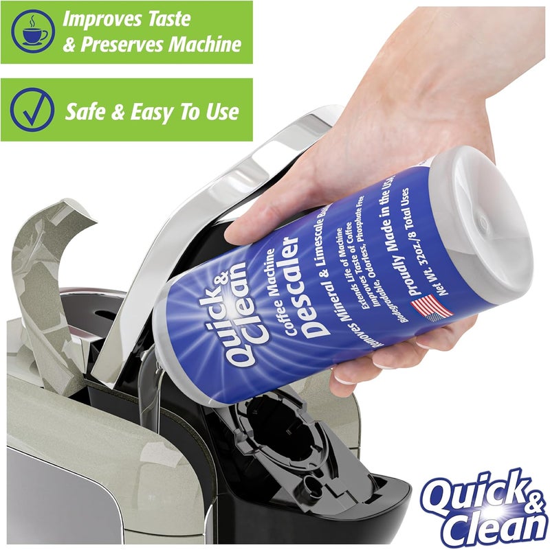 QUICK CLEAN 32oz. Descaler (8 Total Uses) - Made in the USA - Descaling Solution for Nespresso, Ninja, Delonghi, All Other Coffee and Espresso Machines… - Image 3